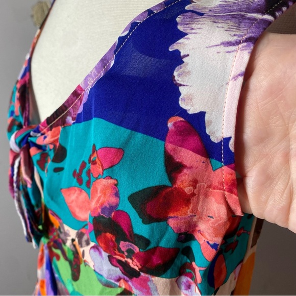 Artelier Nicole Miller Silk Floral Multicolor Sleeveless Top - Picture 7 of 10
